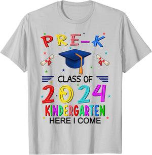 pre k graduation class 2024 kindergarten Here I Come T-Shirt - T-Shirt | Ash