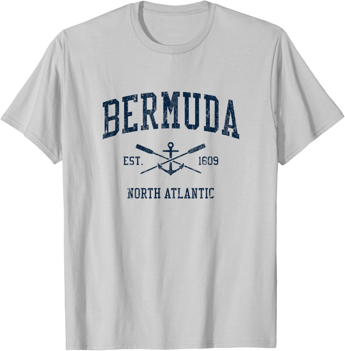 Bermuda Vintage Navy Crossed Oars & Boat Anchor T-Shirt - T-Shirt | Ash
