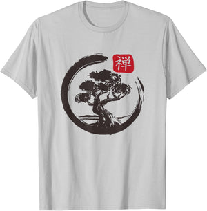 Bonsai Tree In Japanese Zen Buddhist Spiritual nature T-Shirt - T-Shirt | Ash