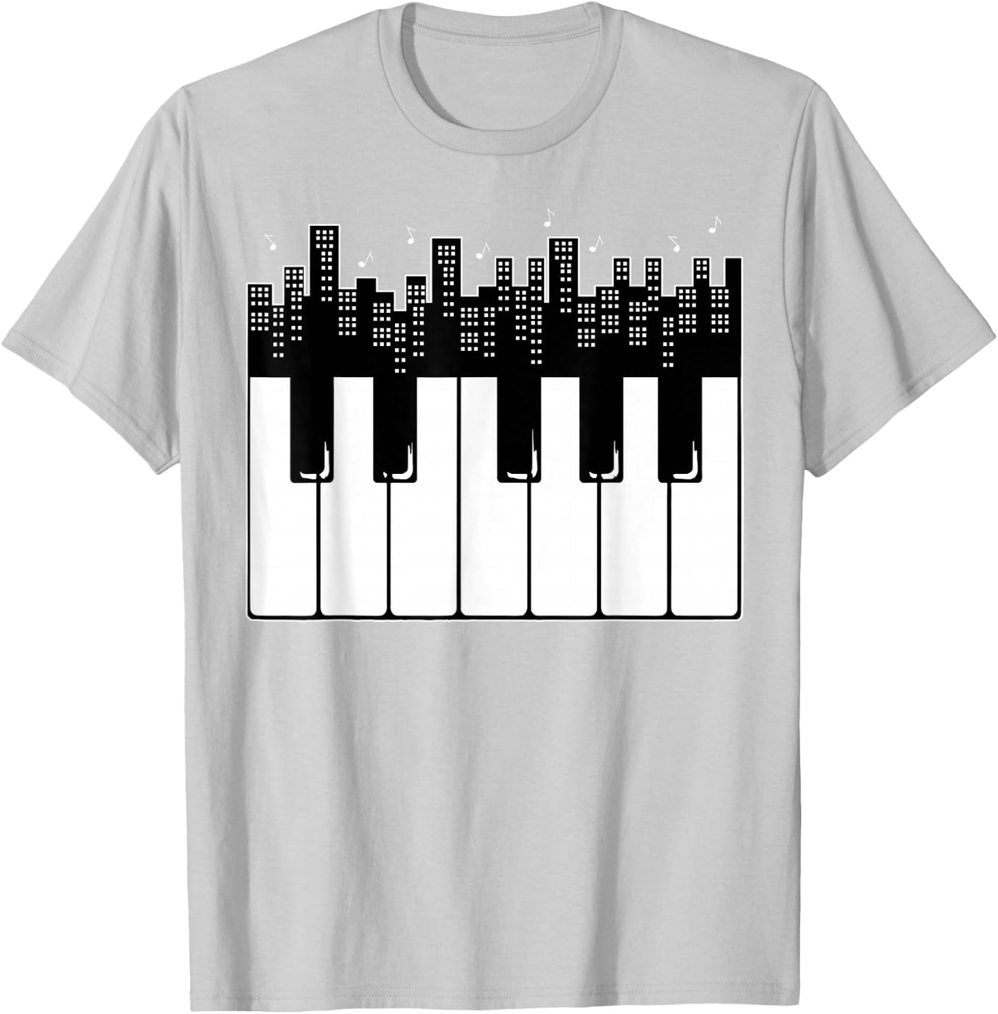Piano Keyboard Skyline Pianist Music Friend T-Shirt - T-Shirt | Ash