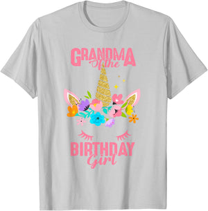 Grandma of the Birthday Girl Gift Unicorn Birthday Matching T-Shirt - T-Shirt | Ash