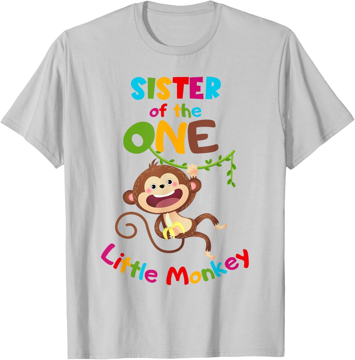 Sister ONE Little Monkey Jungle Theme 1st Birthday T-Shirt - T-Shirt | Ash