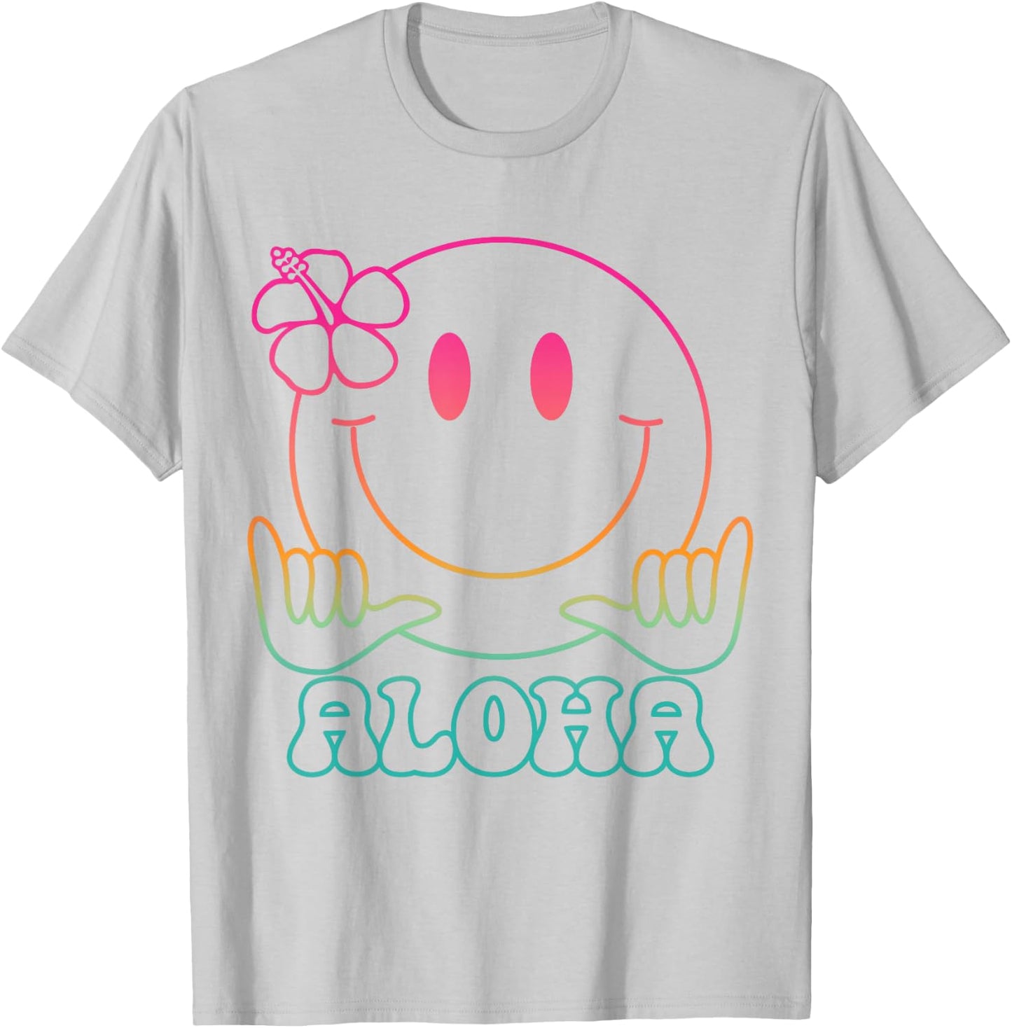 Aloha Hawaiian Cute Smile Face Shaka Hibiscus Kids Girls T-Shirt - T-Shirt | Ash