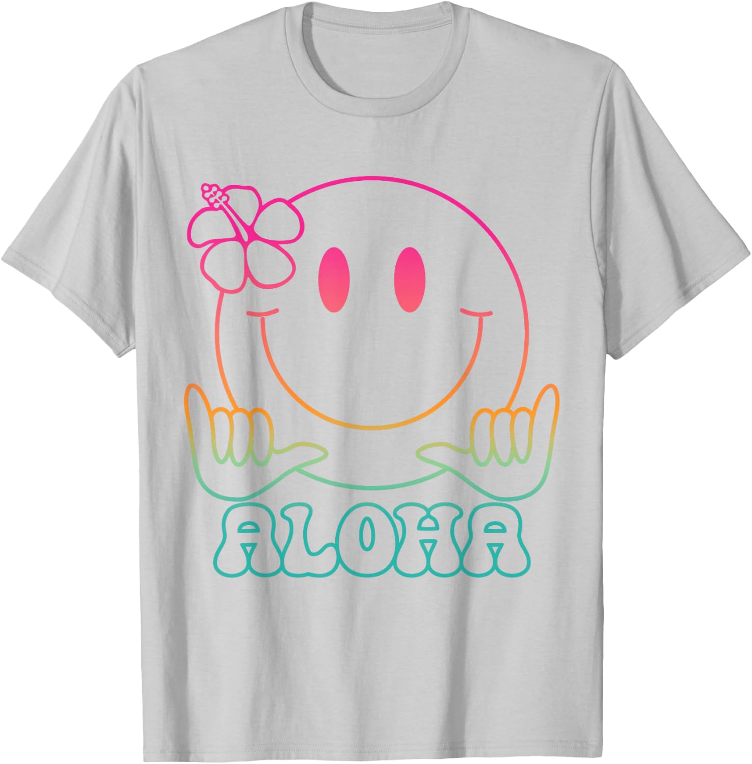 Aloha Hawaiian Cute Smile Face Shaka Hibiscus Kids Girls T-Shirt - T-Shirt | Ash