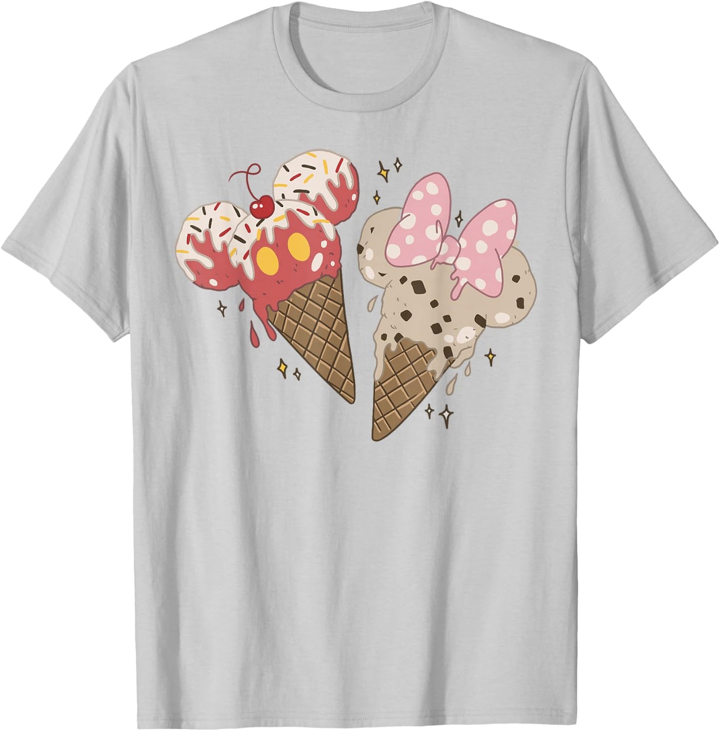 Disney Mickey And Friends Mickey & Minnie Ice Cream Cones Short Sleeve T-Shirt - T-Shirt | Ash