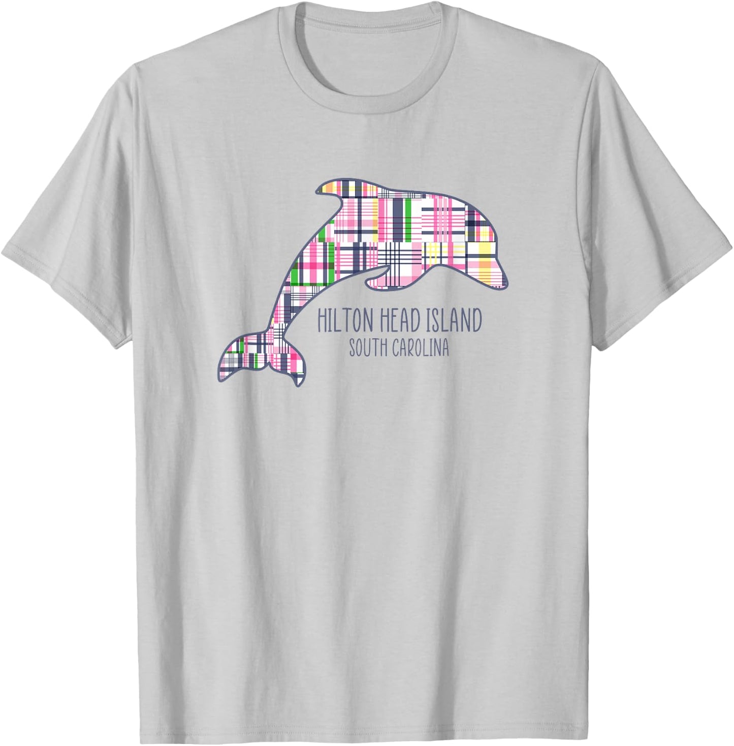Kids Hilton Head Island South Carolina Preppy Plaid Dolphin T-Shirt - T-Shirt | Ash