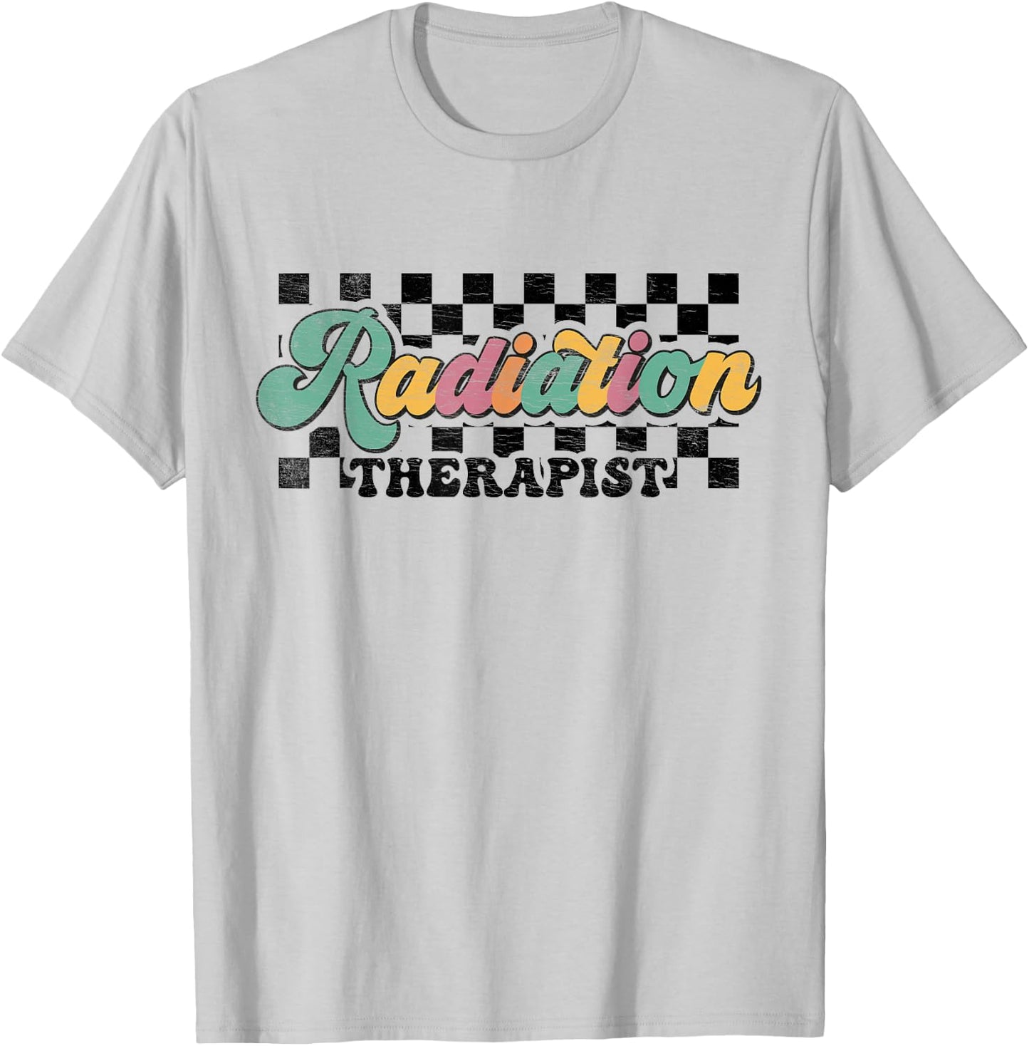 Retro Checkered Radiation Therapist Squad Oncology Nurse T-Shirt - T-Shirt | Ash