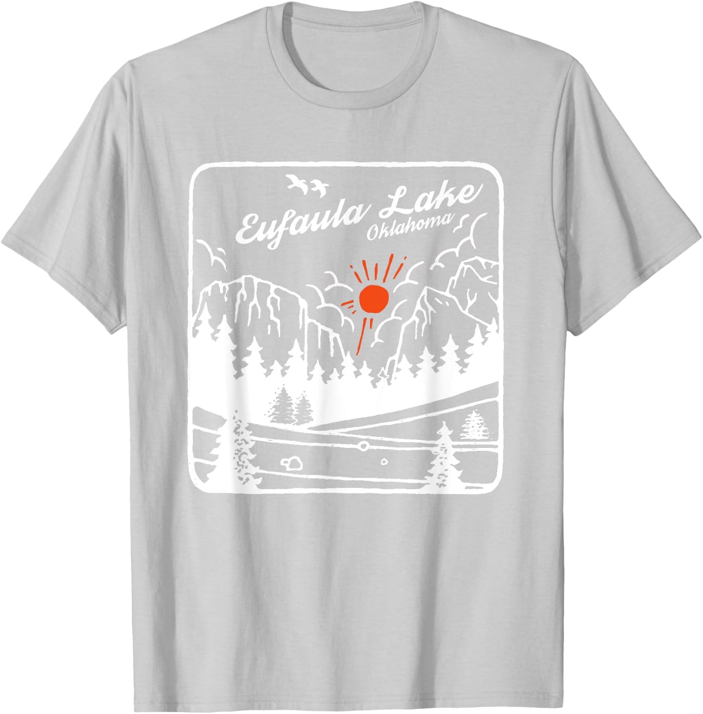 Eufaula Lake Souvenir Fishing Vintage OK Map Gifts Oklahoma T-Shirt - T-Shirt | Ash