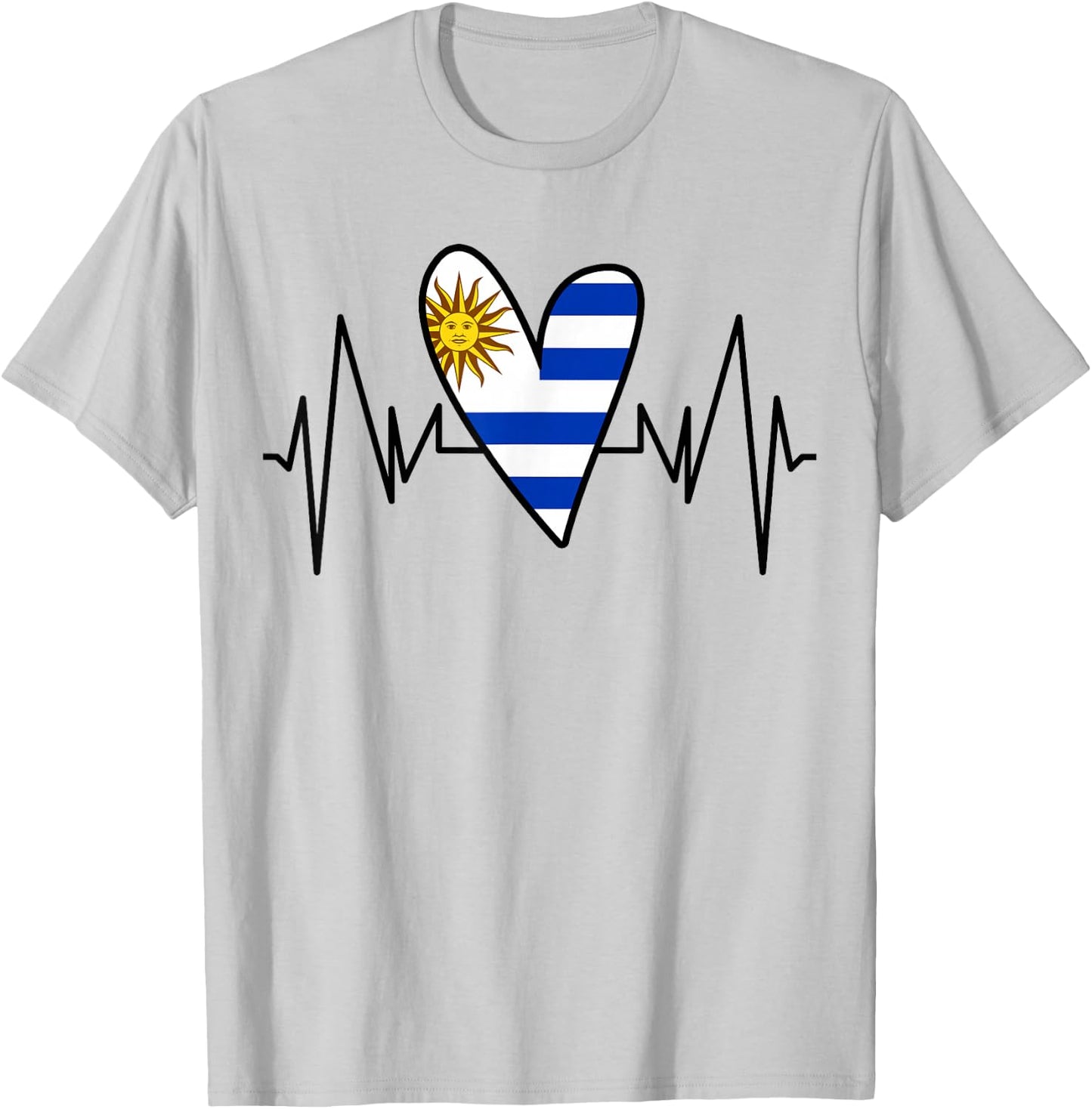 Uruguayan Flag Heartbeat EKG Heart T-Shirt - T-Shirt | Ash