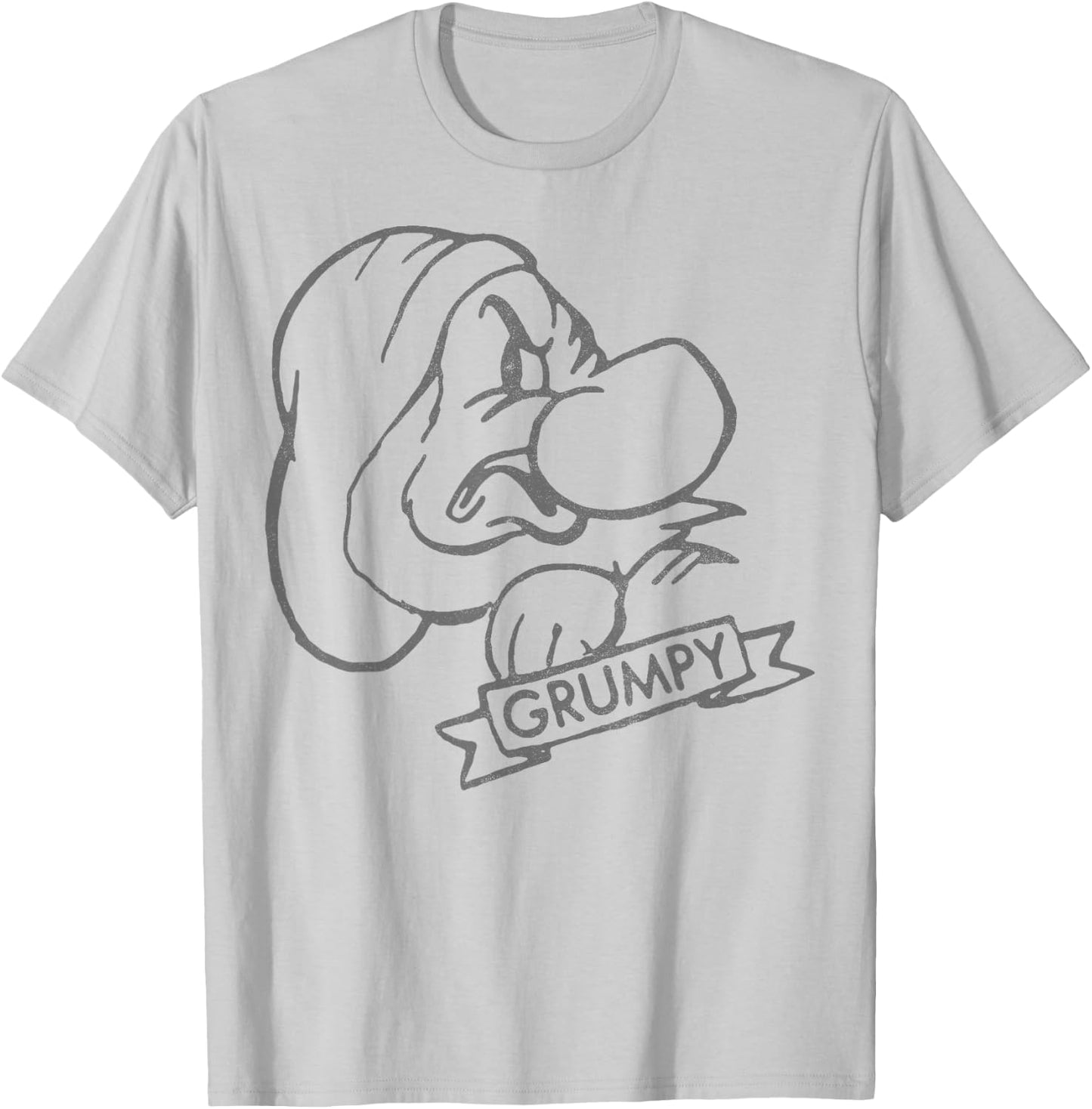 Disney Snow White Grumpy Line Art Big Face T-Shirt - T-Shirt | Ash