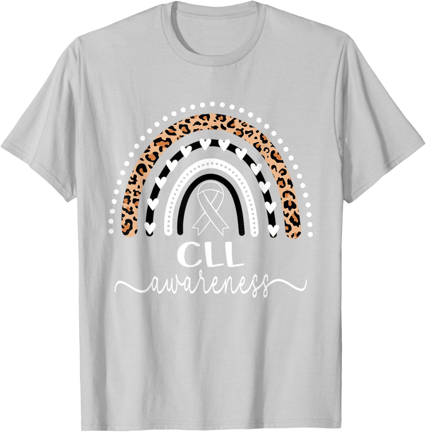 Leukemia CLL Awareness Wear Orange Leopard Rainbow T-Shirt - T-Shirt | Ash
