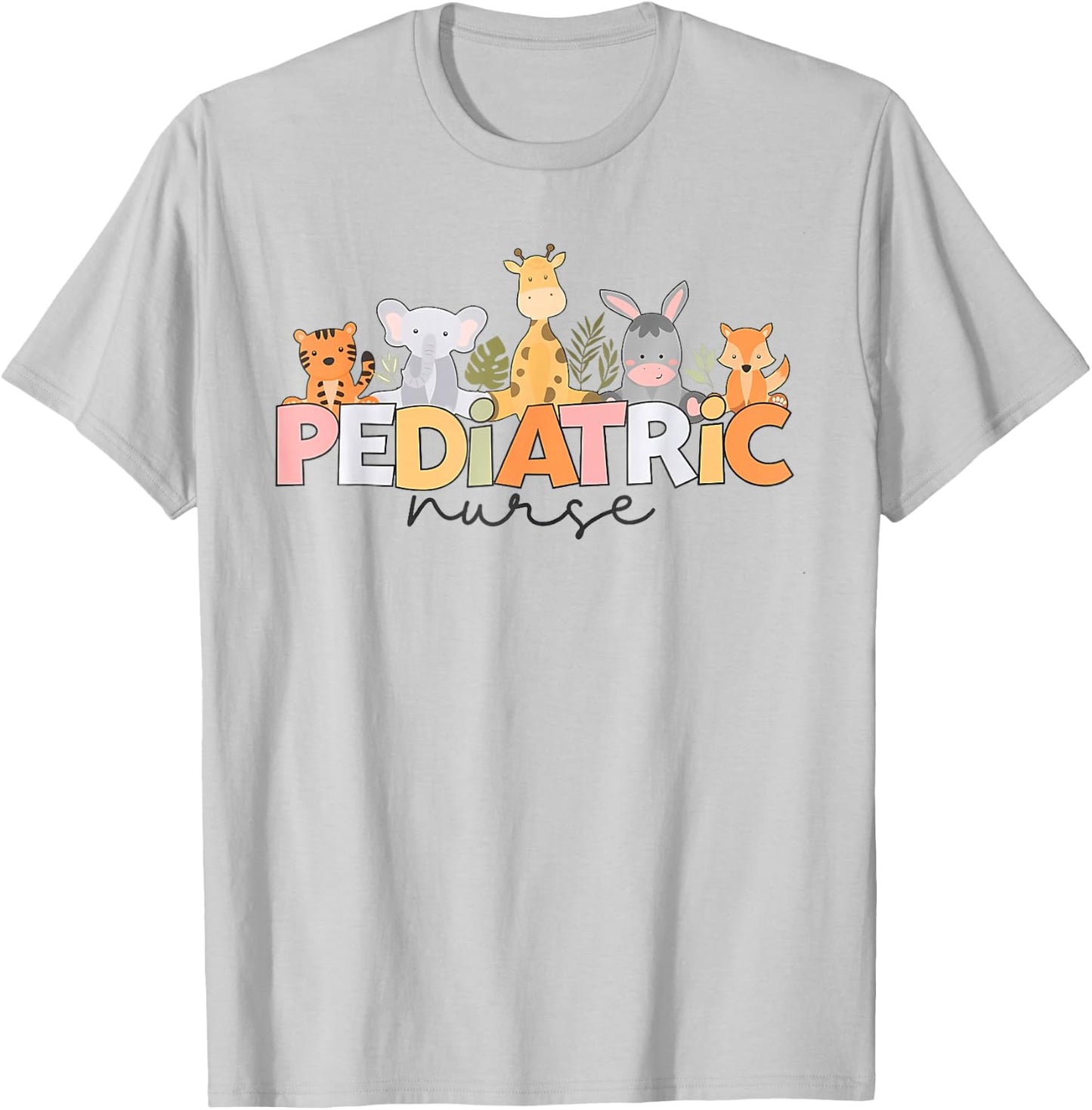 Pediatric Nurse Animal Safari Zoo Peds Nurse Nursing T-Shirt - T-Shirt | Ash