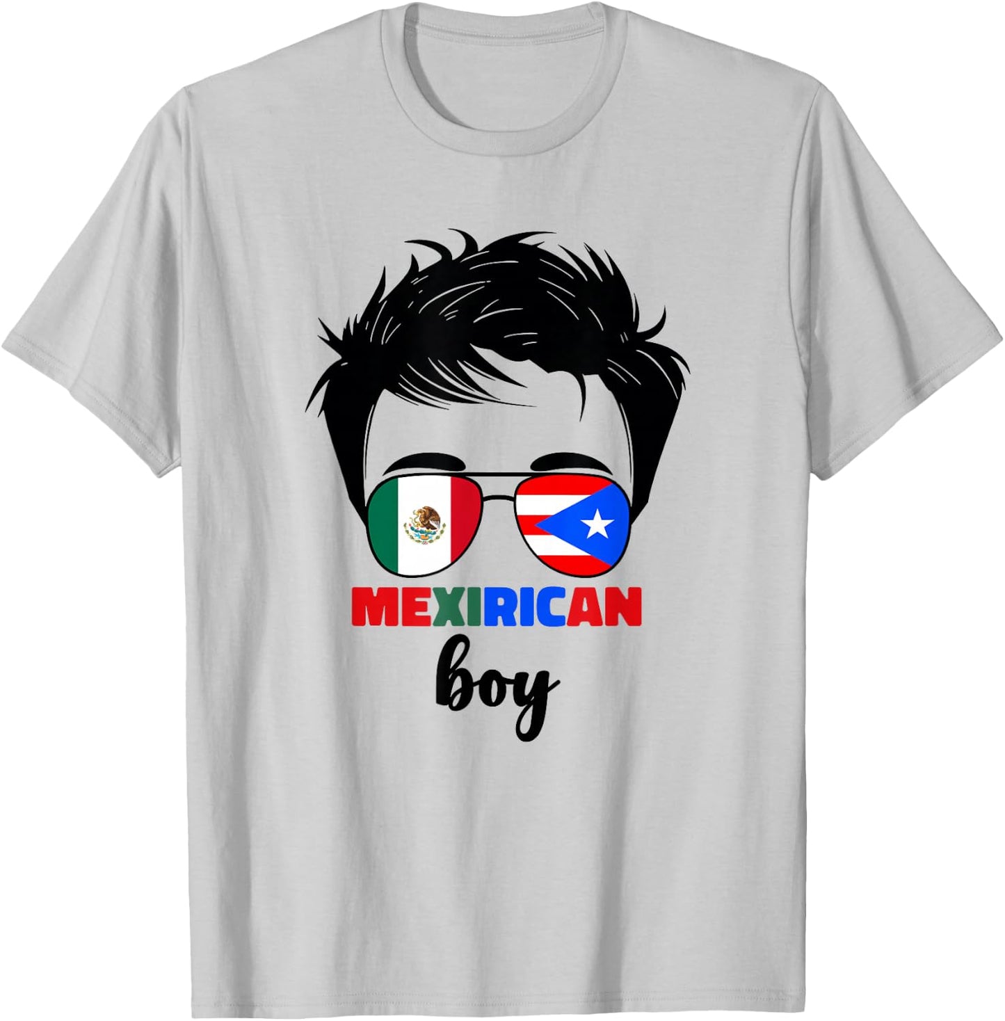 Mexirican Boys Kids Half Mexican And Puerto Rican Rico Flag T-Shirt - T-Shirt | Ash