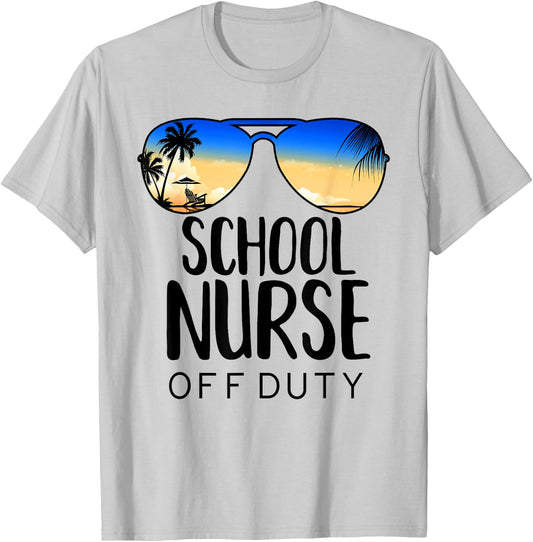 School Nurse Off-Duty Sunglasses Beach Sunset Women T-Shirt - T-Shirt | Ash