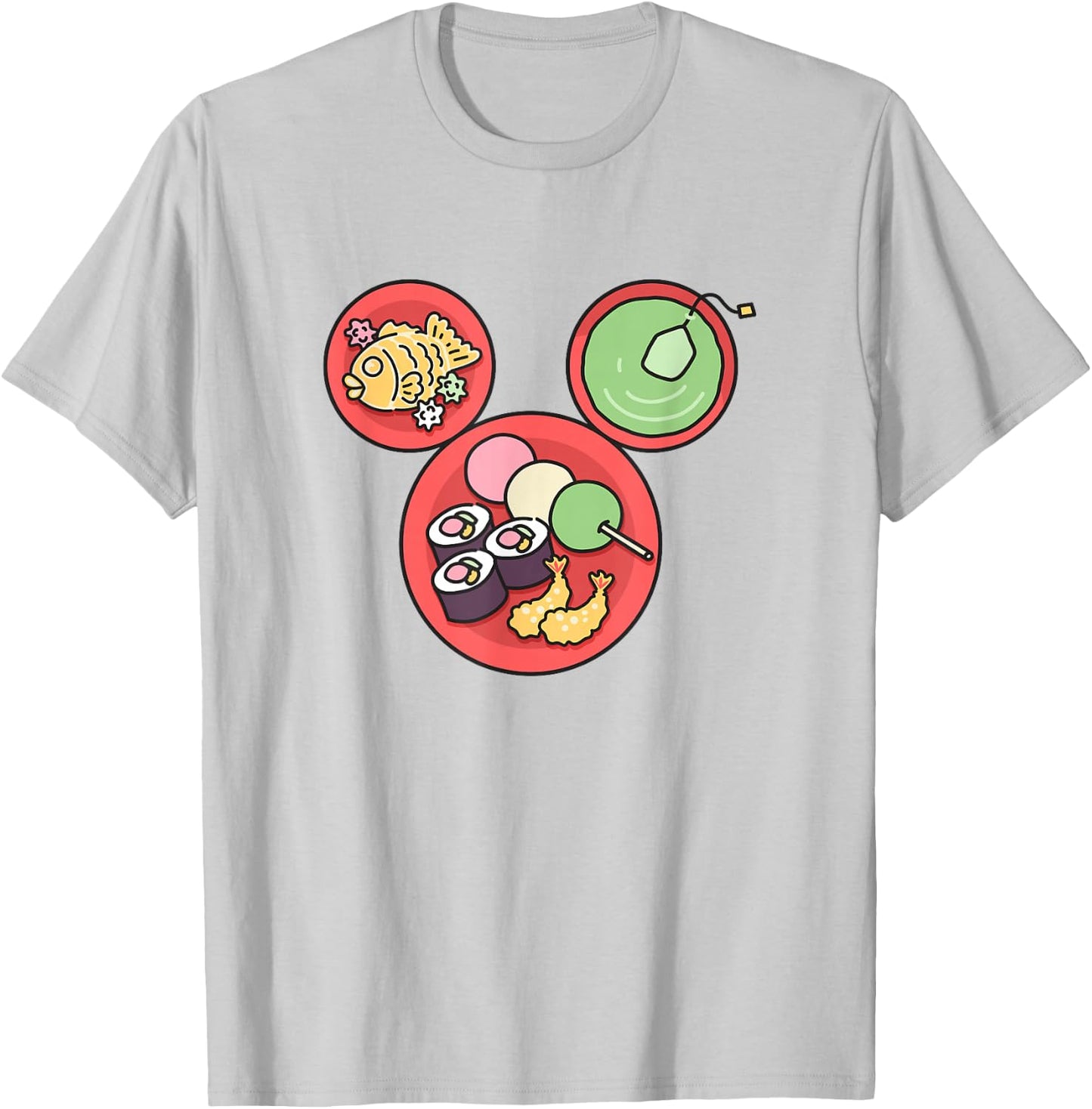 Disney Mickey and Friends Japanese Food Plates Mickey Ears T-Shirt - T-Shirt | Ash