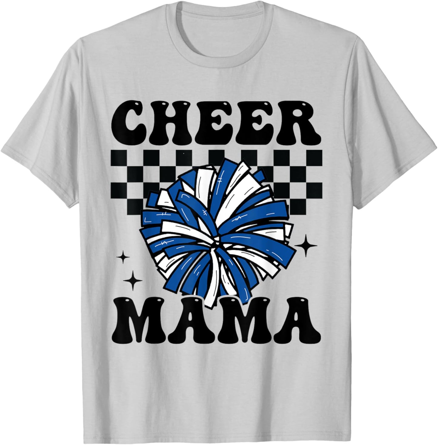 Cheer Mama Checkered Retro Cheerleader Cheerleading Mom Blue T-Shirt - T-Shirt | Ash