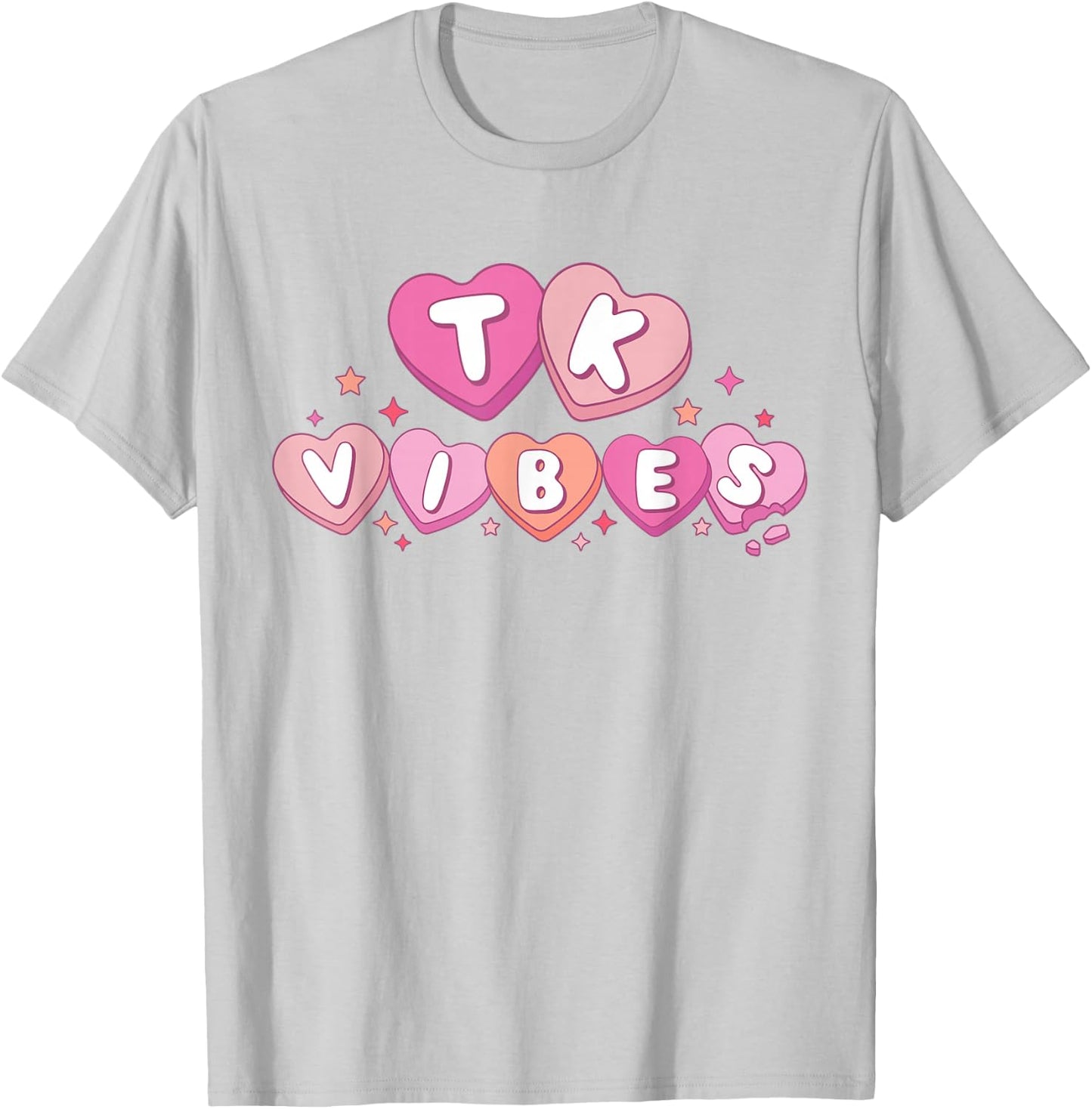 TK Vibes Retro Valentine Day Candy Heart Kid Team TK Teacher T-Shirt - T-Shirt | Ash