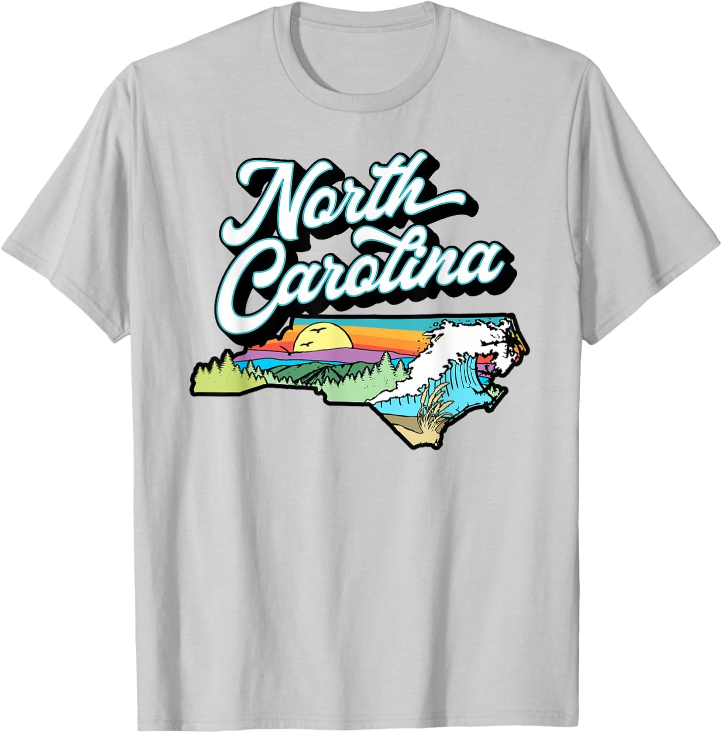 North Carolina Vintage Nature Lover Mountains & Beach Retro Women Kids T-Shirt - T-Shirt | Ash