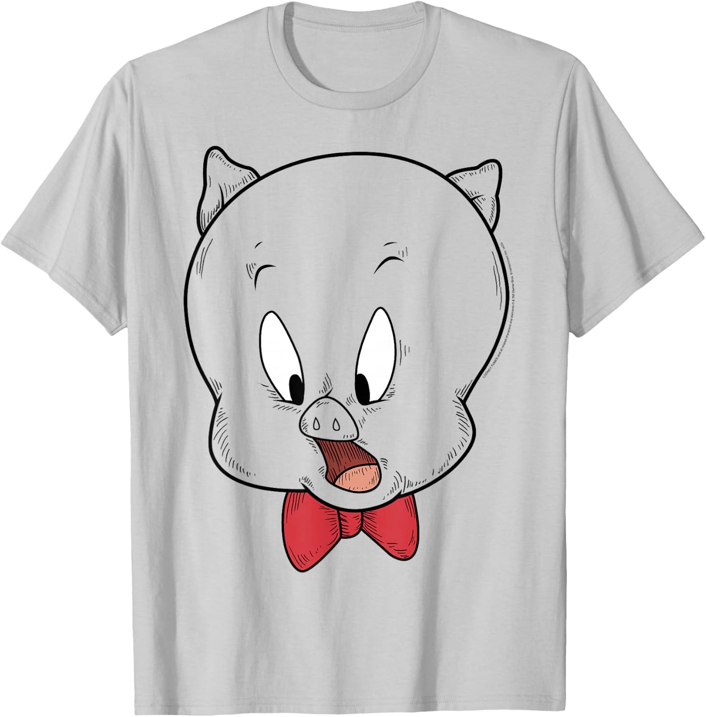 Looney Tunes Porky Pig Face Line Art T-Shirt - T-Shirt | Ash