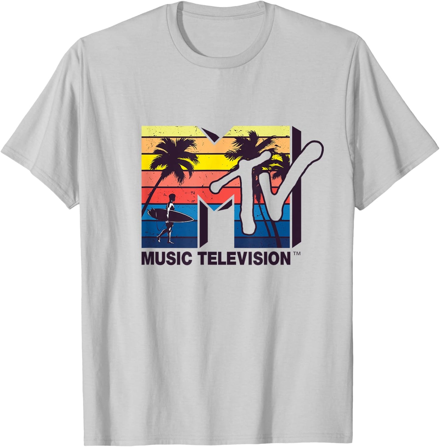 Mademark x MTV - The official MTV Logo with Vintage Surfer and Palms T-Shirt - T-Shirt | Ash