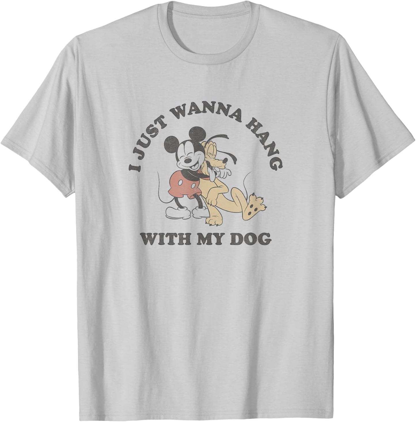 Disney Mickey & Pluto Hugging I Just Wanna Hang With My Dog T-Shirt - T-Shirt | Ash