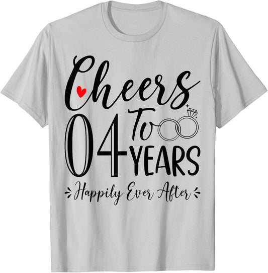 Cheers To 4 Years - 4th Wedding Anniversary Husband Wife T-Shirt - T-Shirt | Ash