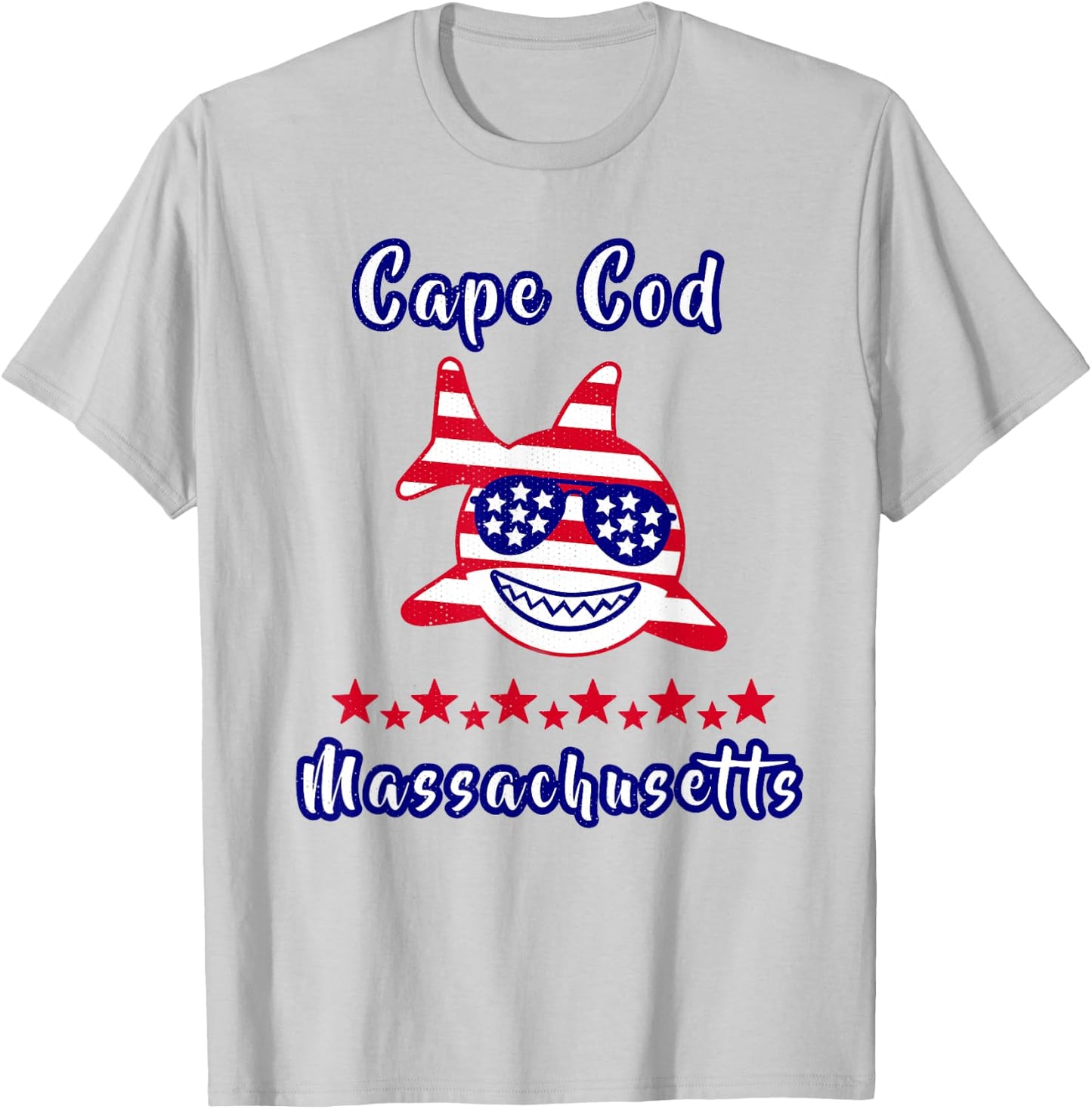 Cape Cod Massachusetts Patriotic Shark American Flag T-Shirt - T-Shirt | Ash