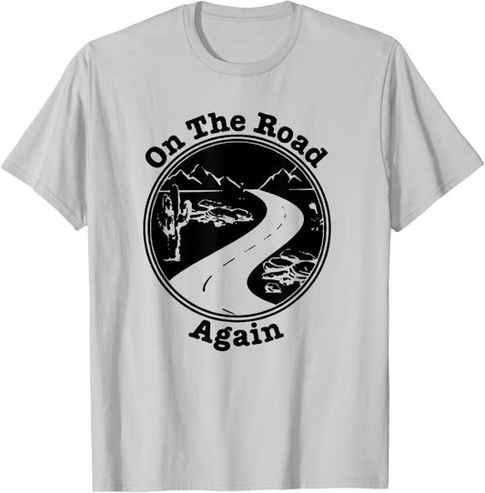 Traveling Buckle On The Road Again - Men's Grey Classic Fit Short Sleeve - Small T-Shirt - T-Shirt | Ash