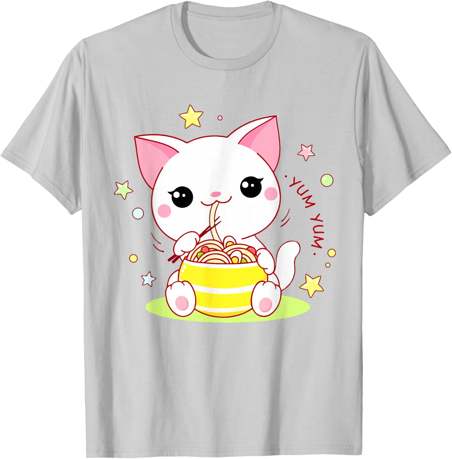 Girl Cat Ramen Noodle Cute Teen Girl Toddler Kawaii Anime T-Shirt - T-Shirt | Ash