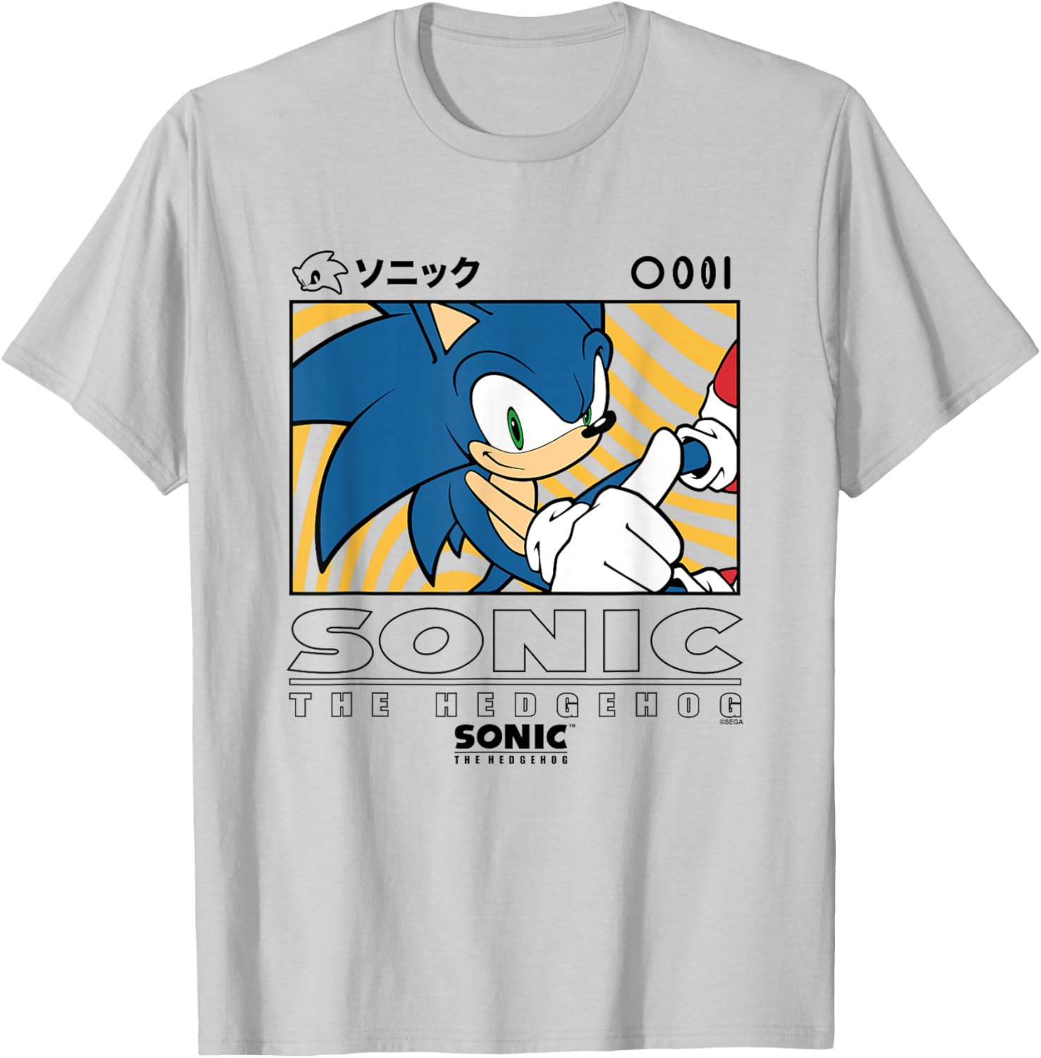 Sonic The Hedgehog Wavy Background Kanji Portrait T-Shirt - T-Shirt | Ash