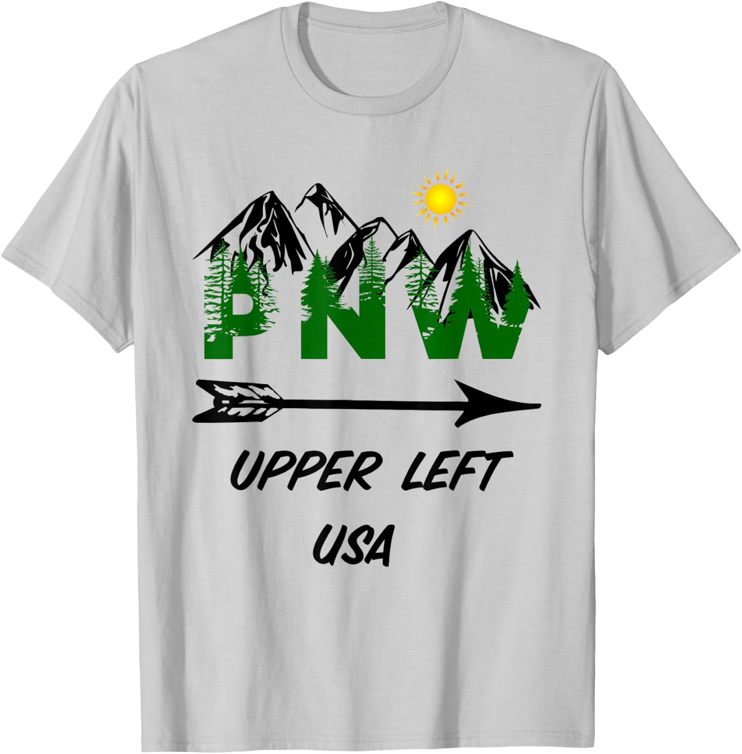 Pacific Northwest PNW Pine Trees Mountains Upper Left USA T-Shirt - T-Shirt | Ash
