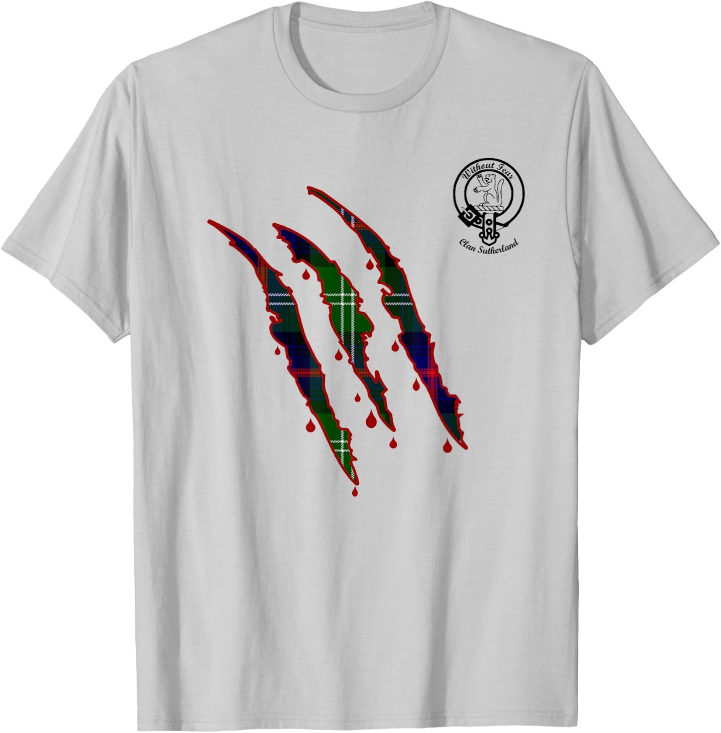Clan Sutherland Claw Marks Surname Tartan Crest T-Shirt - T-Shirt | Ash