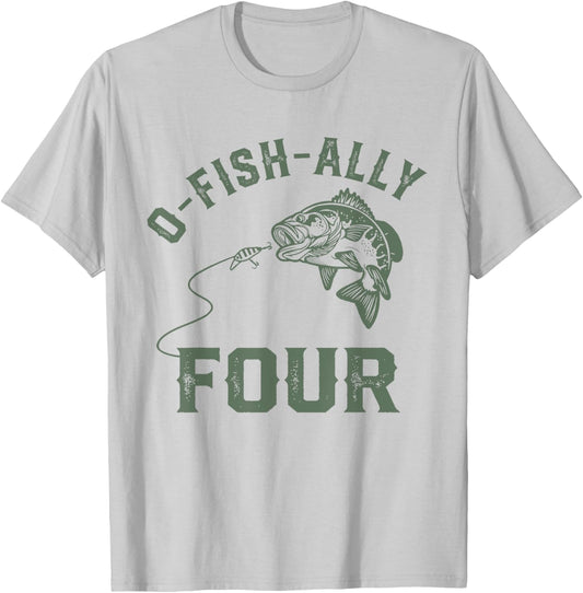 O-fish-ally Four Birthday Decorations 4th Birthday Boy T-Shirt - T-Shirt | Ash