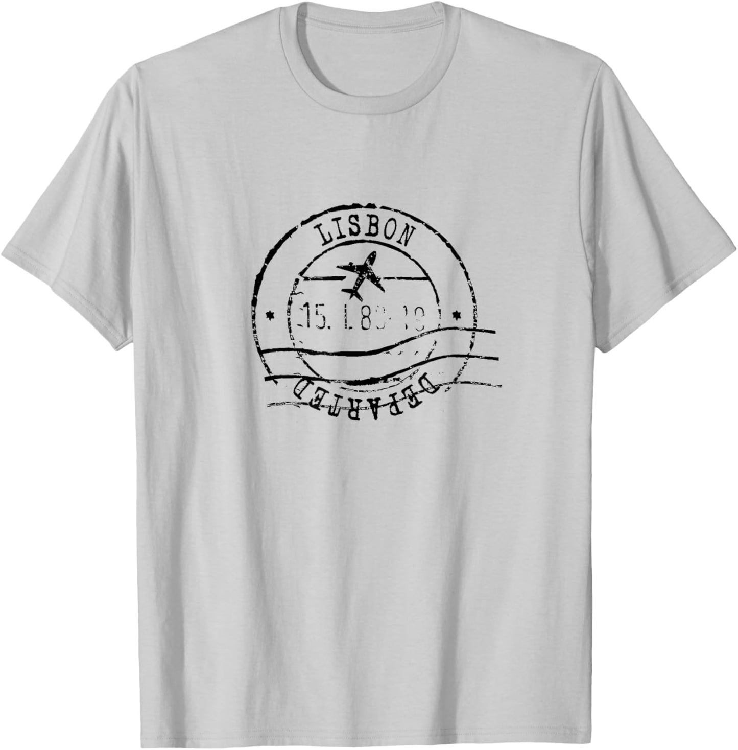 Lisbon Portugal Travel Vintage Passport Stamp T-Shirt - T-Shirt | Ash