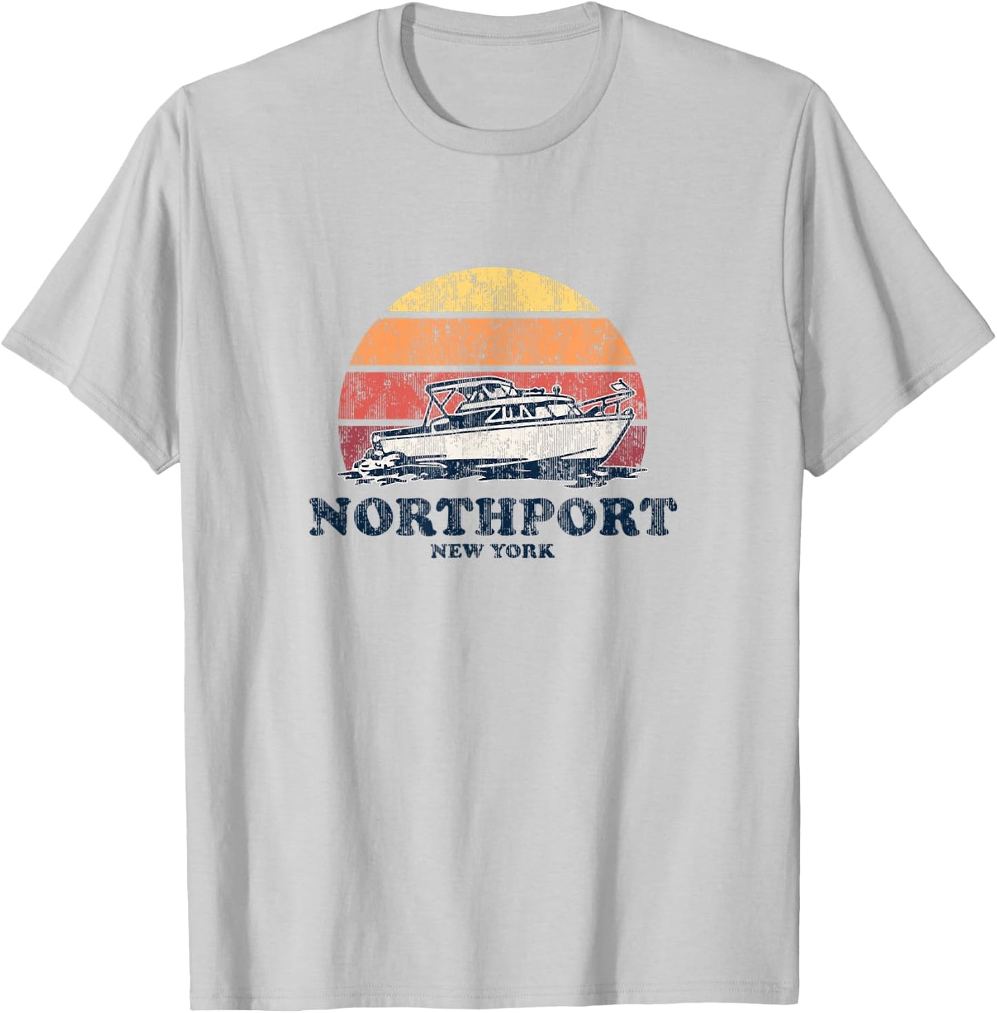 Northport NY Vintage Boating 70s Retro Boat Design T-Shirt - T-Shirt | Ash