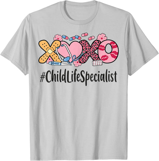 Child Life Specialist Valentines Day Women Heart Stethoscope T-Shirt - T-Shirt | Ash
