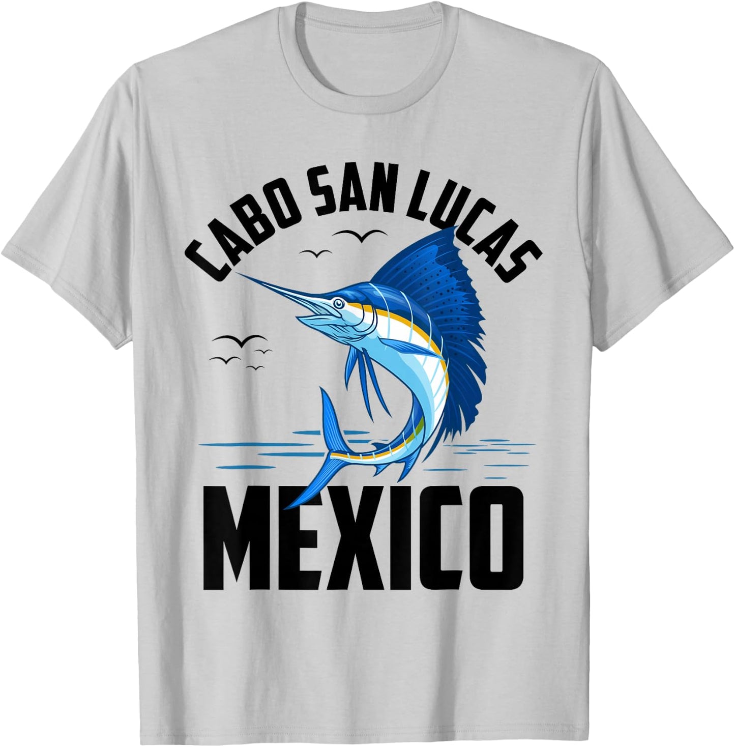 ShirtZilla Cabo San Lucas -Adults, -Kids White Short Sleeve Modern Classic U-Neck Mexico Vacation Surfing Casual Cotton Blend Lightweight Colorful Design Size: Small T-Shirt - T-Shirt | Ash