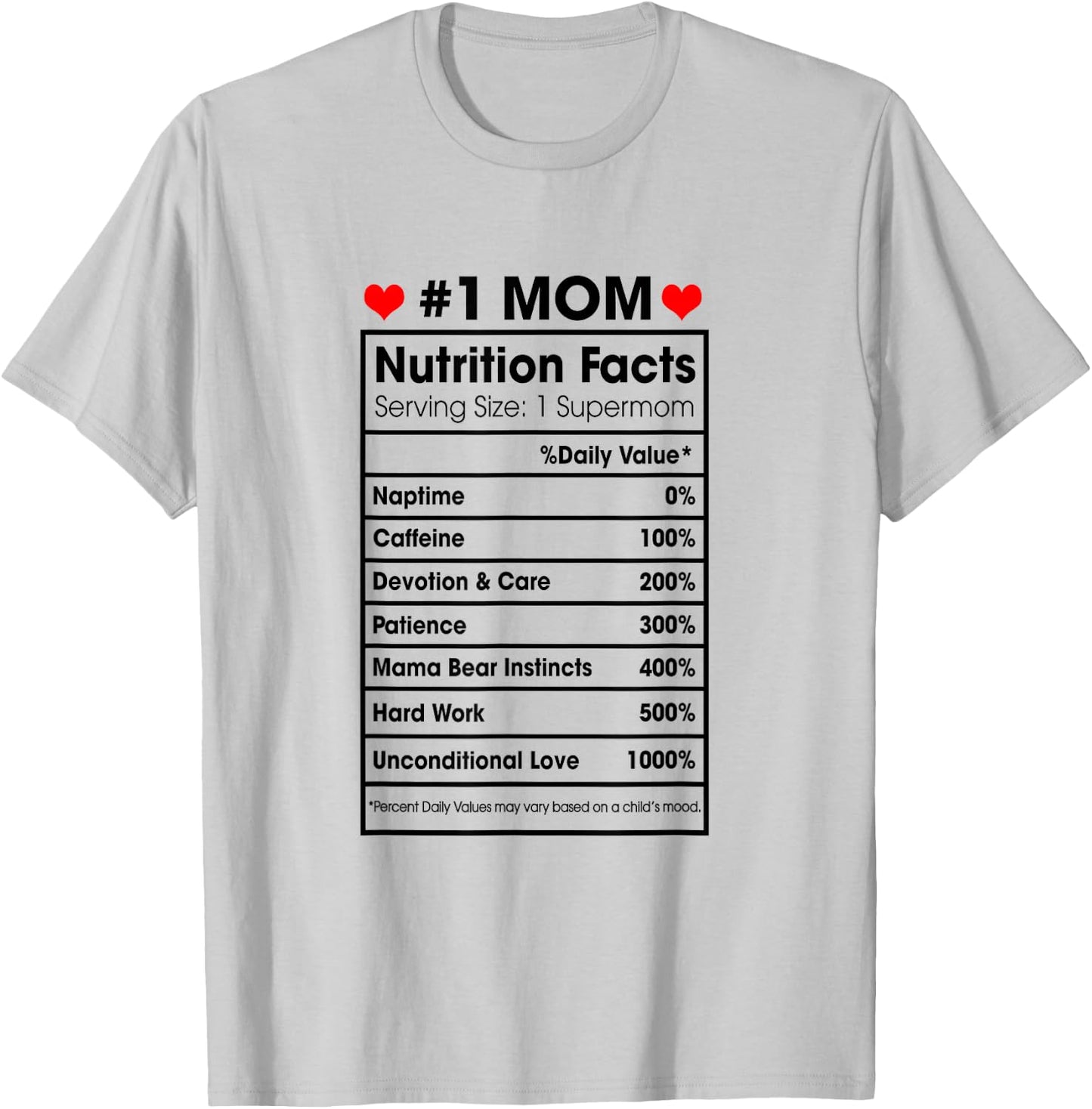 #1 Mom Nutrition Facts Momlife Mother's Day Top For Mom Mama T-Shirt - T-Shirt | Ash
