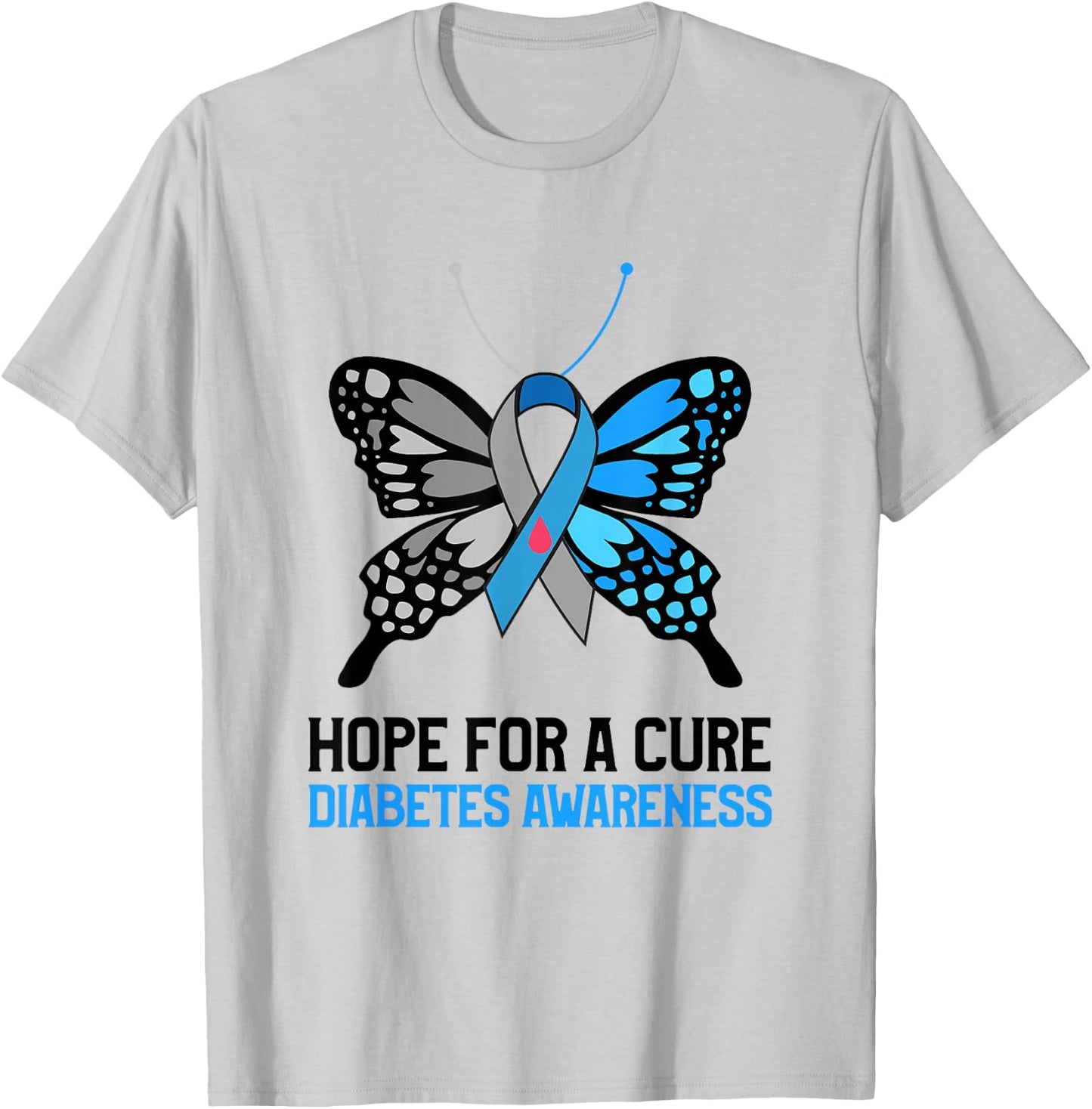 Type 1 Diabetes Awareness Hope For A Cure Mom Butterfly T-Shirt - T-Shirt | Ash