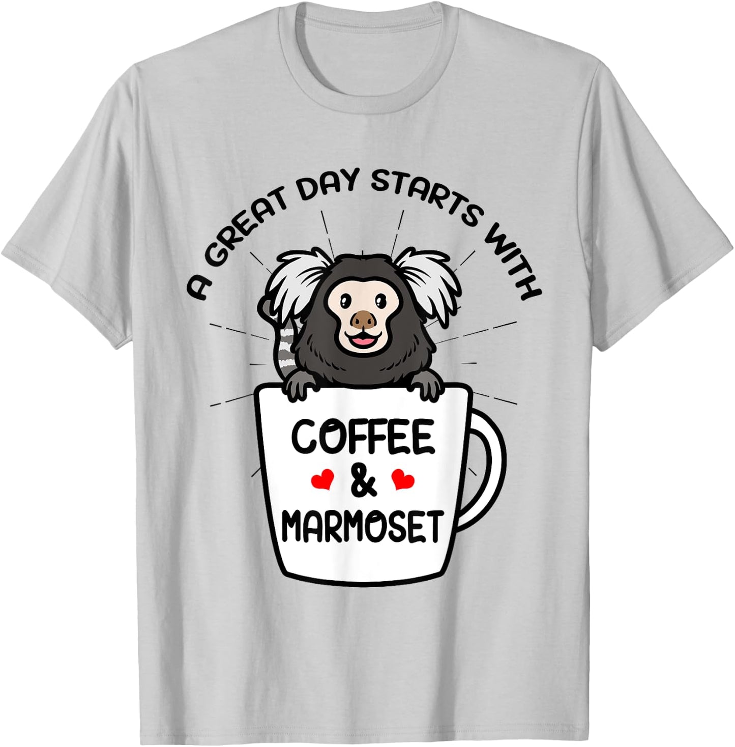 A Great Day Starts With Coffee & Marmoset Monkey T-Shirt - T-Shirt | Ash