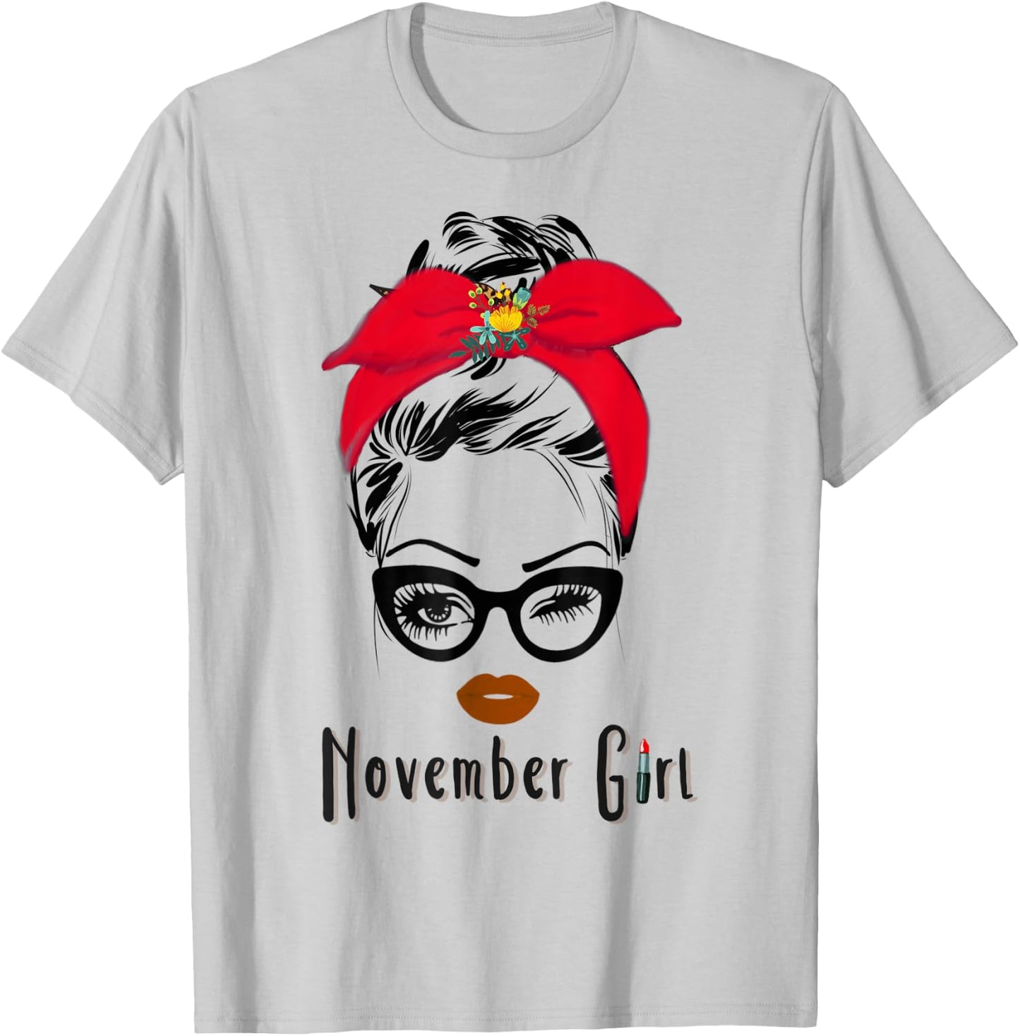 November Girl Wink Eye Woman Face Wink Eyes Lady Face T-Shirt - T-Shirt | Ash