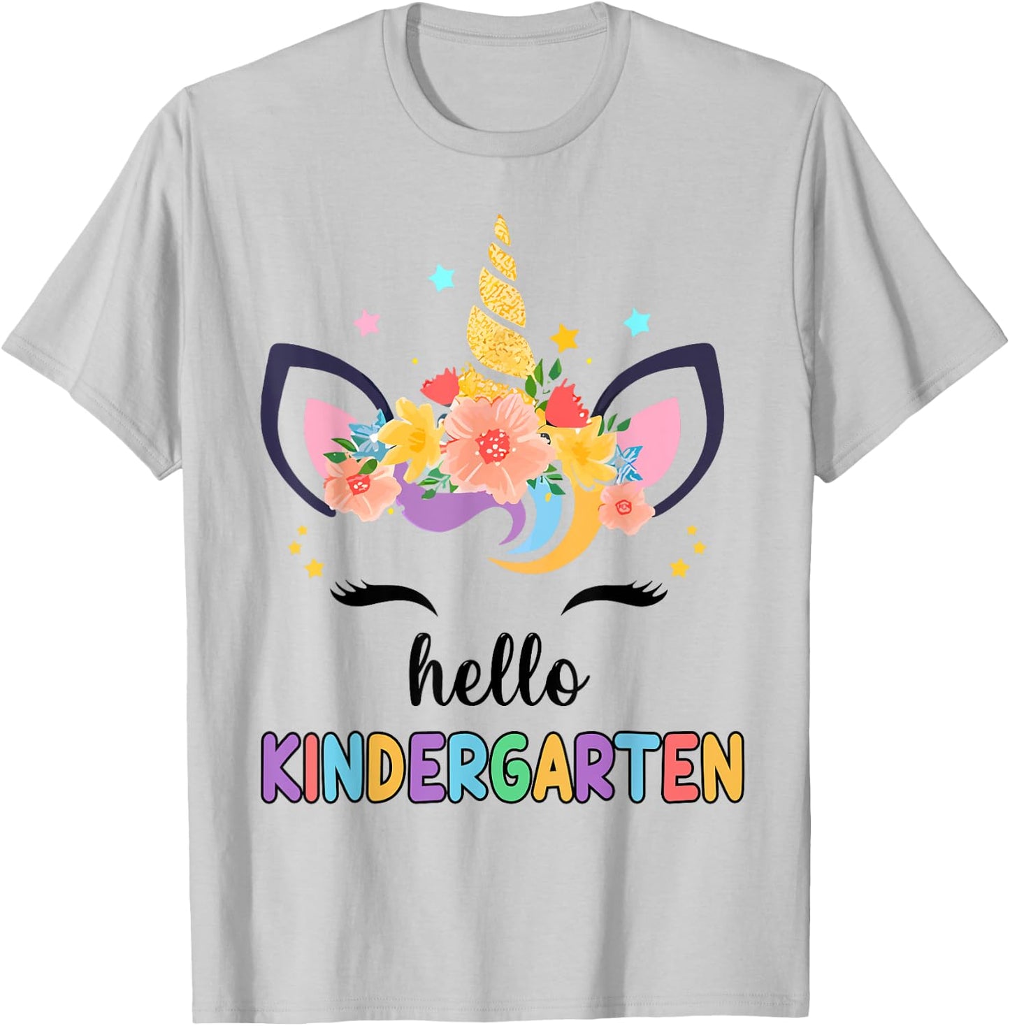 Hello Kindergarten Girl First Day Back School Unicorn Kids T-Shirt - T-Shirt | Ash