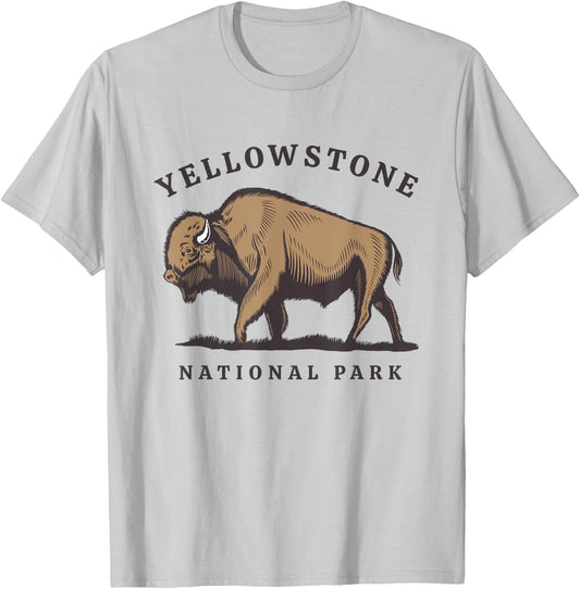 Yellowstone National Park Vintage Buffalo Bison Retro T-Shirt - T-Shirt | Ash