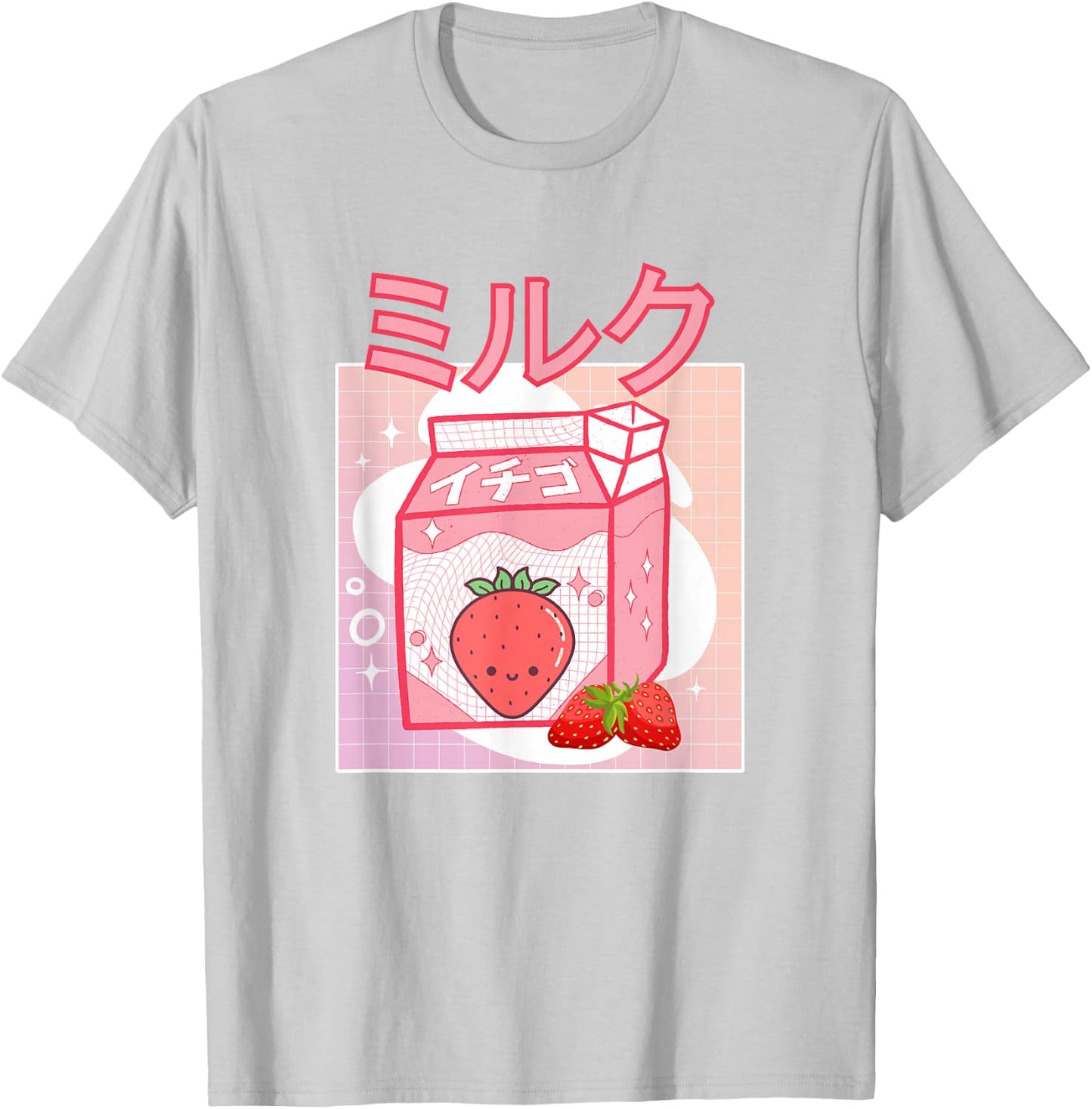 Cute Pink Strawberry Milk Japanese Kawaii Retro 90s Anime T-Shirt - T-Shirt | Ash