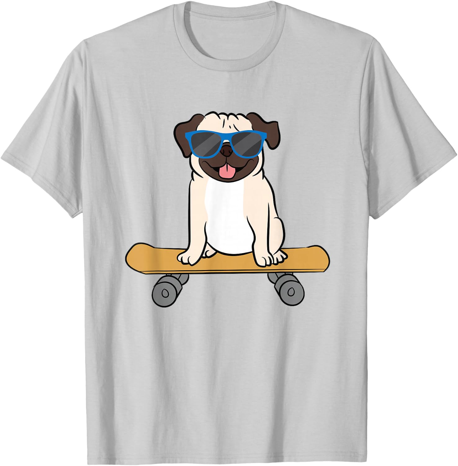 Skateboarding Pug Dog Skateboard Puppy T-Shirt - T-Shirt | Ash