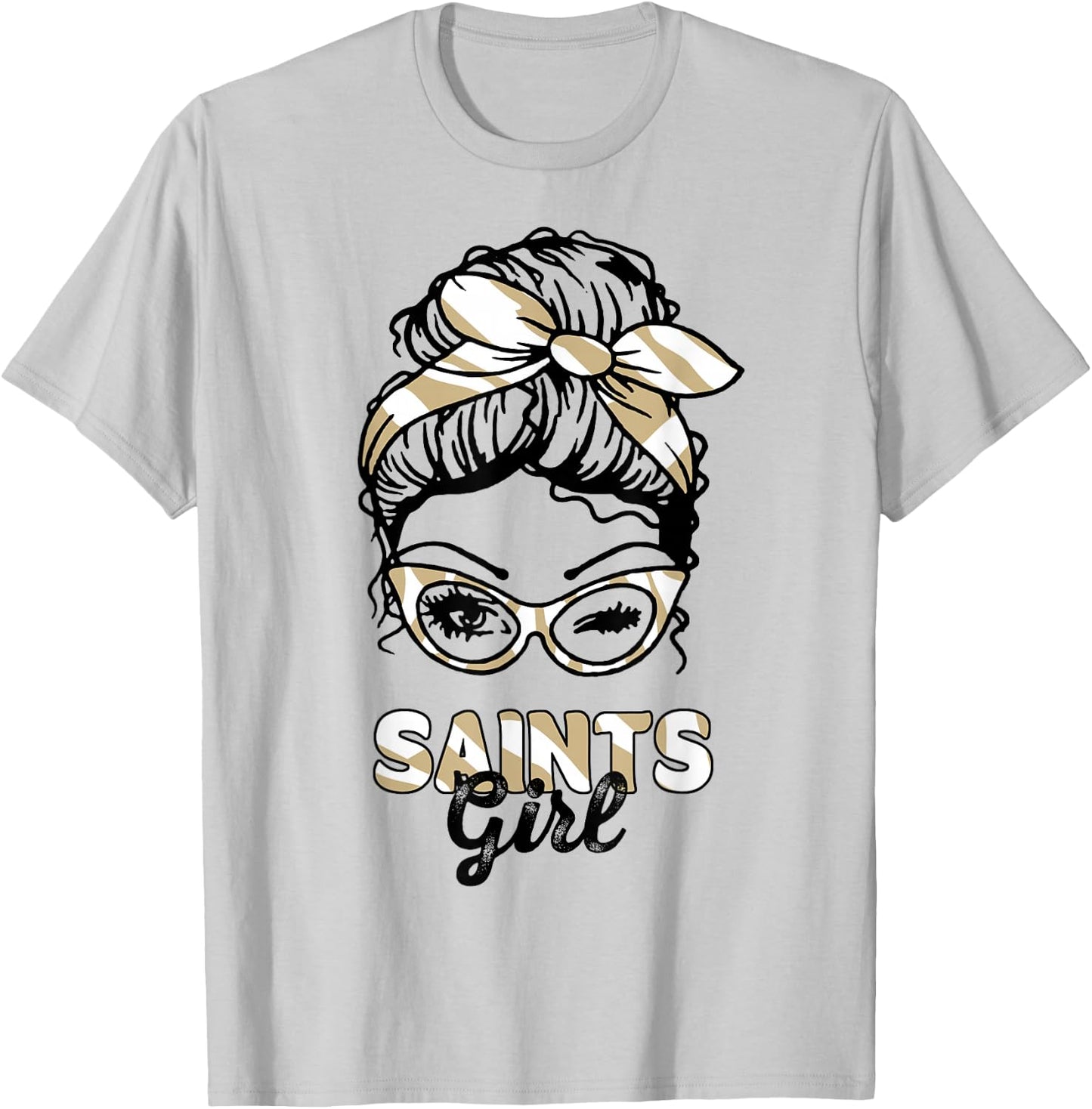 Saints Girl Messy Bun T-Shirt - T-Shirt | Ash