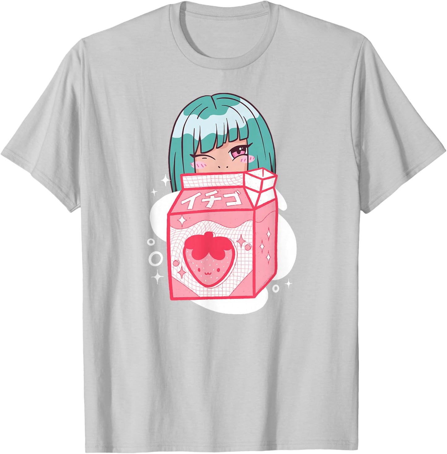 Cute Anime Kawaii Girl with Strawberry Milk - Kawaii Anime T-Shirt - T-Shirt | Ash