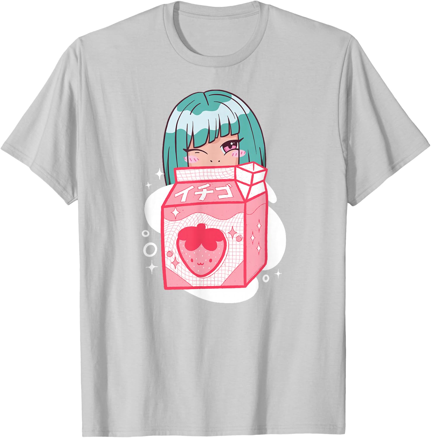 Cute Anime Kawaii Girl with Strawberry Milk - Kawaii Anime T-Shirt - T-Shirt | Ash