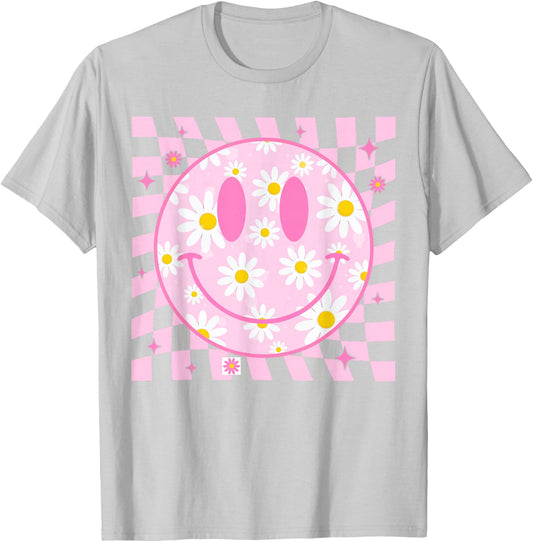 Happy Face Daisy Flower Shirt Preppy Aesthetic Smile Face T-Shirt - T-Shirt | Ash