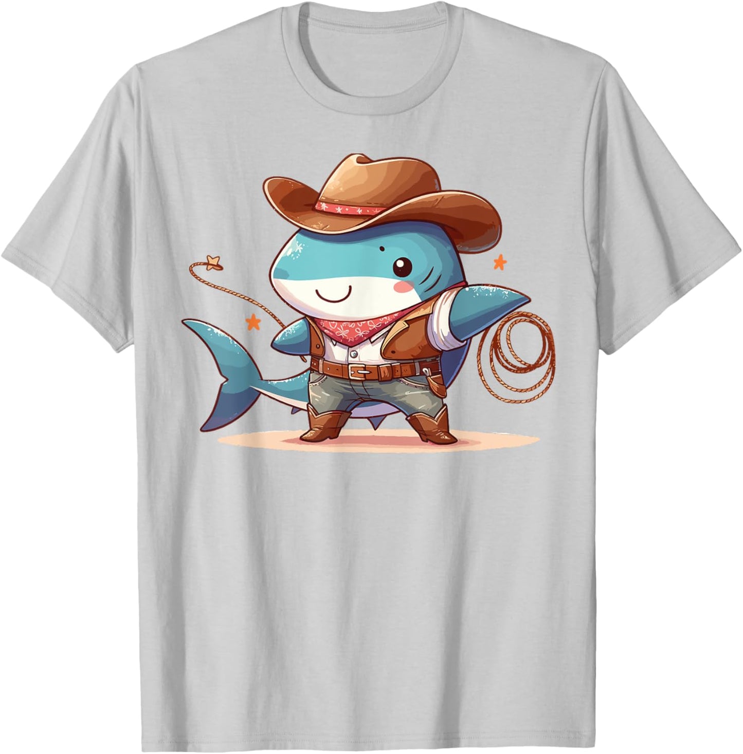 Western Rodeo Cowboy Hat Shark Texas Animals T-Shirt - T-Shirt | Ash